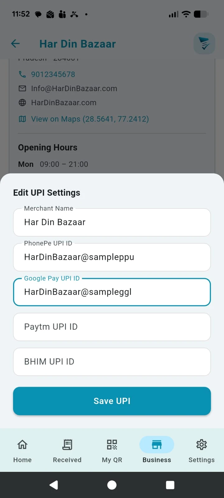 Add UPI Details screen